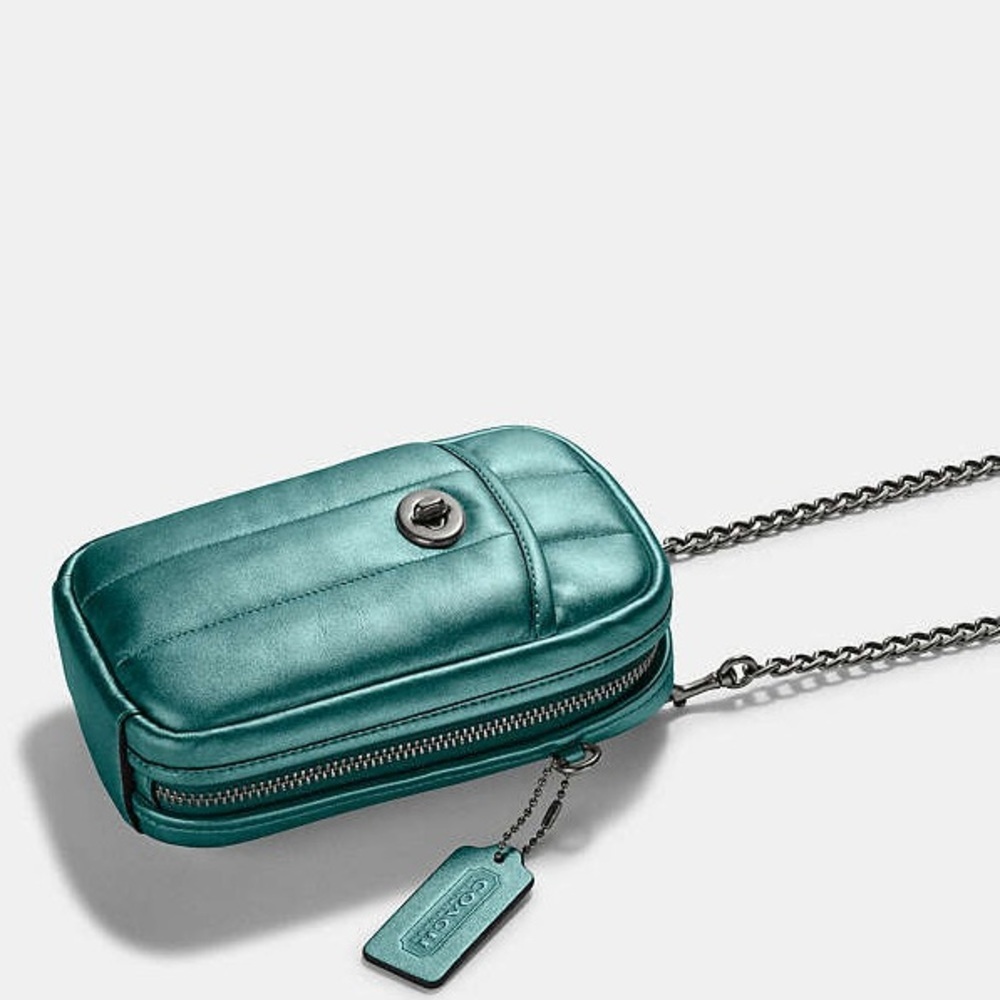 Coach Metallic Green Tall Camera Bag W/ Quilting Hard To Find NWT MSRP: $325.00 - Picture 2 of 16